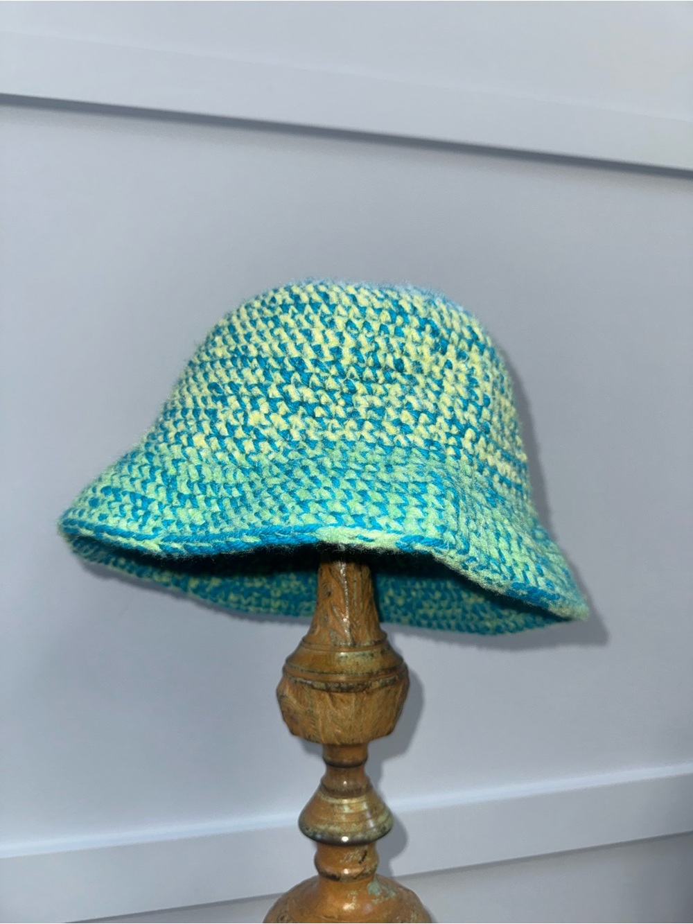 Handwoven Crochet Bucket Hat in Aqua and Lime